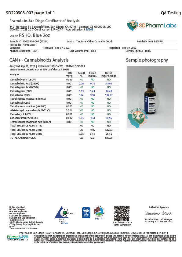 [飲品] CBD油/RSHO®/藍標/60ml/CBD500mg