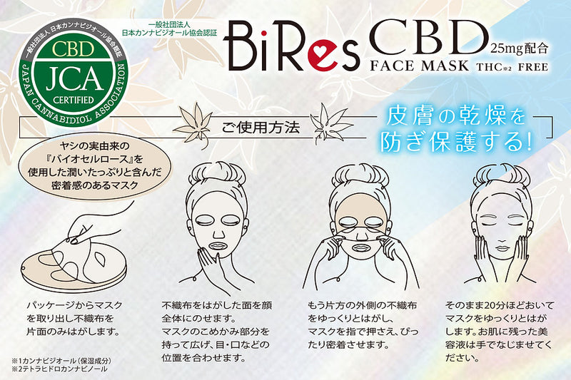 【スキンケア】CBDフェイスマスク / バイオセルロース / 5枚入り / 単品 / 1枚あたりCBD25mg