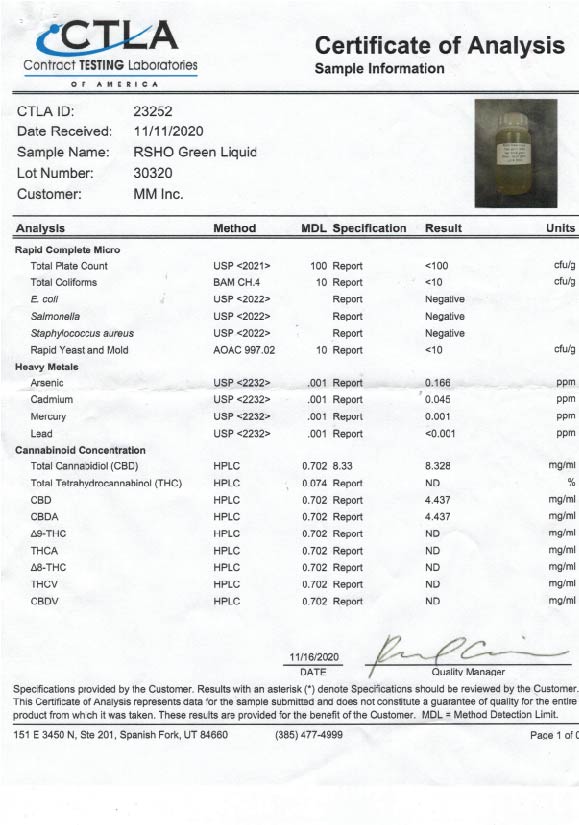 [Drink] CBD Oil / RSHO® / Green Label / 60ml / CBD500mg